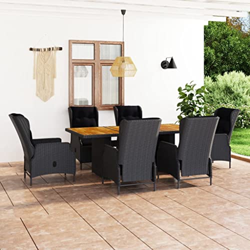 CINDERFUL Gartenmöbel Set 7-TLG. Garten-Essgruppe mit Auflagen Poly Rattan Dunkelgrau von CINDERFUL