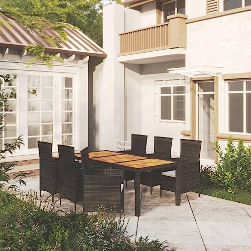 CINDERFUL Gartenmöbel Set 7-TLG. Garten-Essgruppe mit Auflagen Poly Rattan Schwarz von CINDERFUL
