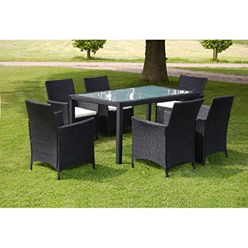 CINDERFUL Gartenmöbel Set 7-TLG. Garten-Essgruppe mit Auflagen Poly Rattan Schwarz von CINDERFUL