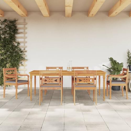 CINDERFUL Gartenmöbel Set 7-TLG. Garten-Essgruppe mit Dunkelgrauen Kissen Massivholz Teak von CINDERFUL