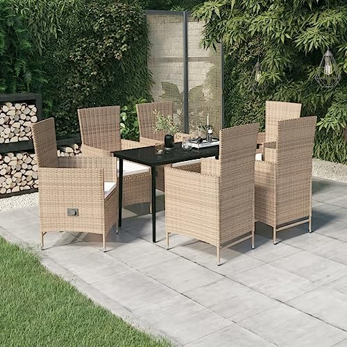 CINDERFUL Gartenmöbel Set 7-TLG. Garten-Essgruppe mit Kissen Beige von CINDERFUL