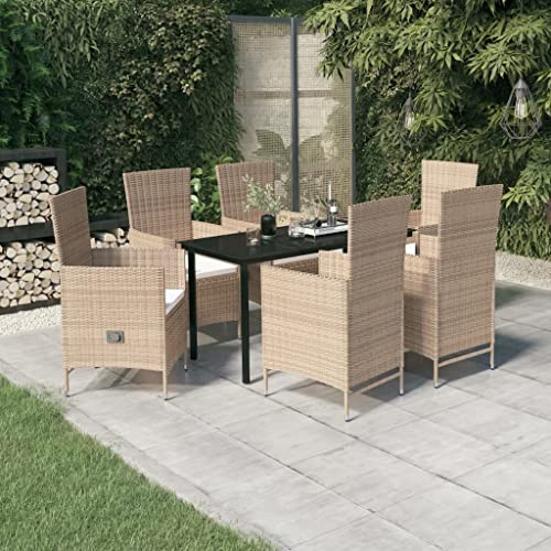 CINDERFUL Gartenmöbel Set 7-TLG. Garten-Essgruppe mit Kissen Beige von CINDERFUL