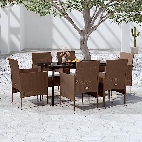 CINDERFUL Gartenmöbel Set 7-TLG. Garten-Essgruppe mit Kissen Braun und Schwarz von CINDERFUL