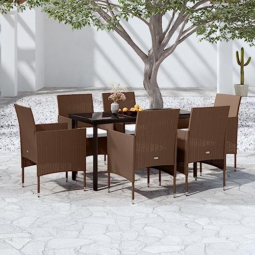 CINDERFUL Gartenmöbel Set 7-TLG. Garten-Essgruppe mit Kissen Braun und Schwarz von CINDERFUL