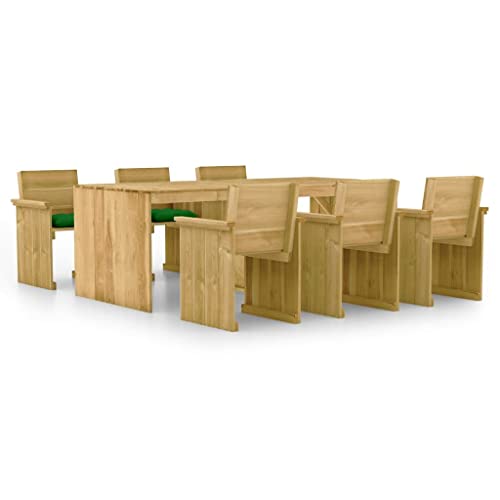 CINDERFUL Gartenmöbel Set 7-TLG. Garten-Essgruppe mit Kissen Imprägniertes Kiefernholz von CINDERFUL