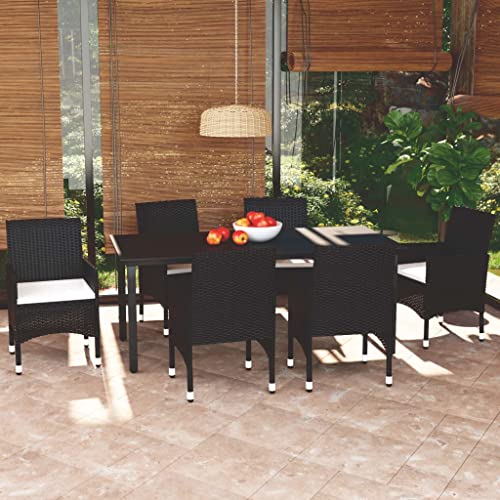 CINDERFUL Gartenmöbel Set 7-TLG. Garten-Essgruppe mit Kissen Poly Rattan Schwarz von CINDERFUL