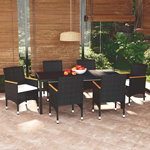 CINDERFUL Gartenmöbel Set 7-TLG. Garten-Essgruppe mit Kissen Poly Rattan Schwarz CINDERFUL Gartenmöbel Set 7-TLG. Garten-Essgruppe mit Kissen Poly Rattan Schwarz von CINDERFUL