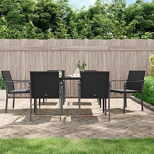 CINDERFUL Gartenmöbel Set 7-TLG. Garten-Essgruppe mit Kissen Poly Rattan und Stahl von CINDERFUL