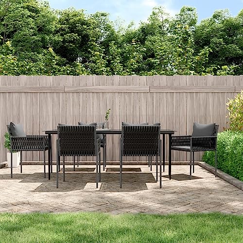 CINDERFUL Gartenmöbel Set 7-TLG. Garten-Essgruppe mit Kissen Poly Rattan und Stahl von CINDERFUL