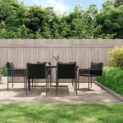 CINDERFUL Gartenmöbel Set 7-TLG. Garten-Essgruppe mit Kissen Poly Rattan und Stahl von CINDERFUL