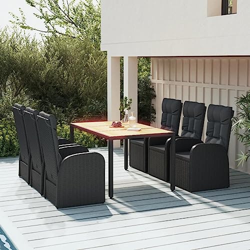 CINDERFUL Gartenmöbel Set 7-TLG. Garten-Essgruppe mit Kissen Schwarz Poly Rattan von CINDERFUL