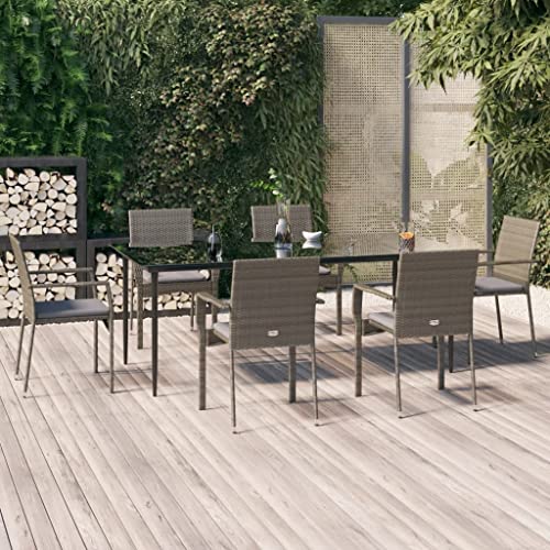 CINDERFUL Gartenmöbel Set 7-TLG. Garten-Essgruppe mit Kissen Schwarz und Grau Poly Rattan von CINDERFUL