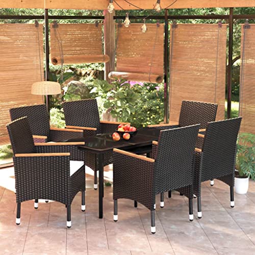 CINDERFUL Gartenmöbel Set 7-TLG. Garten-Essgruppe mit Kissen Schwarz von CINDERFUL