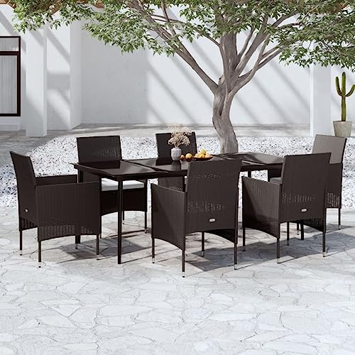 CINDERFUL Gartenmöbel Set 7-TLG. Garten-Essgruppe mit Kissen Schwarz von CINDERFUL