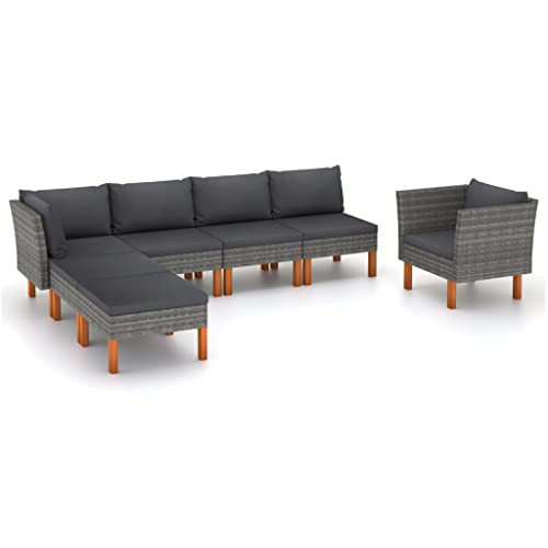 CINDERFUL Gartenmöbel Set 7-TLG. Garten-Lounge-Set Poly Rattan und Eukalyptusholz Grau von CINDERFUL
