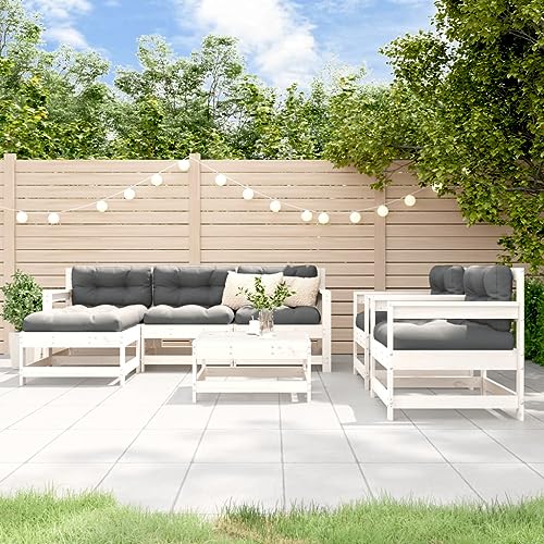 CINDERFUL Gartenmöbel Set 7-TLG. Garten-Lounge-Set Weiß Massivholz Kiefer von CINDERFUL