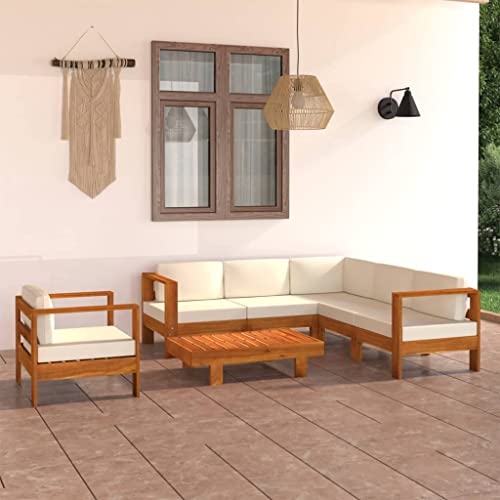 CINDERFUL Gartenmöbel Set 7-TLG. Garten-Lounge-Set mit Creme Auflagen Massivholz Akazie von CINDERFUL
