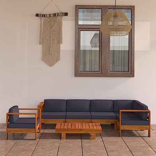 CINDERFUL Gartenmöbel Set 7-TLG. Garten-Lounge-Set mit Dunkelgrauen Auflagen Akazienholz von CINDERFUL
