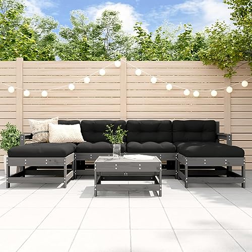 CINDERFUL Gartenmöbel Set 7-TLG. Garten-Lounge-Set mit Kissen Grau Massivholz von CINDERFUL