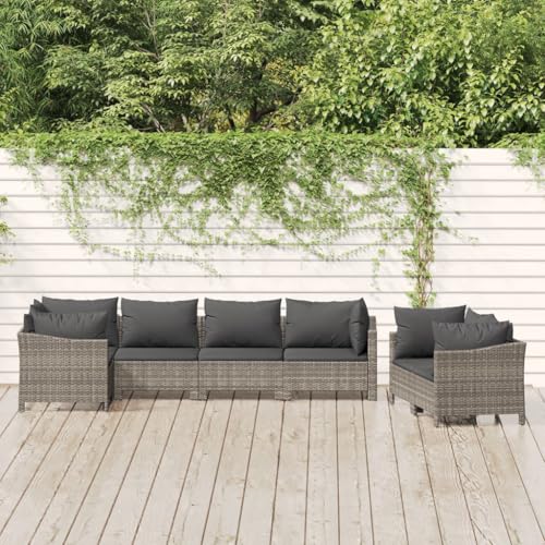 CINDERFUL Gartenmöbel Set 7-TLG. Garten-Lounge-Set mit Kissen Grau Poly Rattan von CINDERFUL