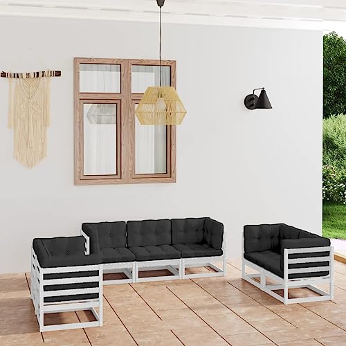 CINDERFUL Gartenmöbel Set 7-TLG. Garten-Lounge-Set mit Kissen Kiefer Massivholz von CINDERFUL