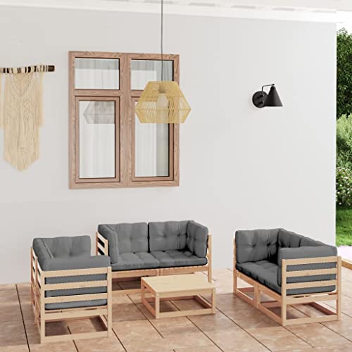 CINDERFUL Gartenmöbel Set 7-TLG. Garten-Lounge-Set mit Kissen Kiefer Massivholz von CINDERFUL