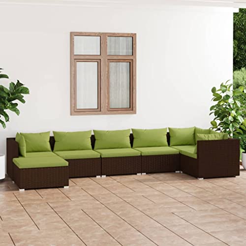 CINDERFUL Gartenmöbel Set 7-TLG. Garten-Lounge-Set mit Kissen Poly Rattan Braun von CINDERFUL