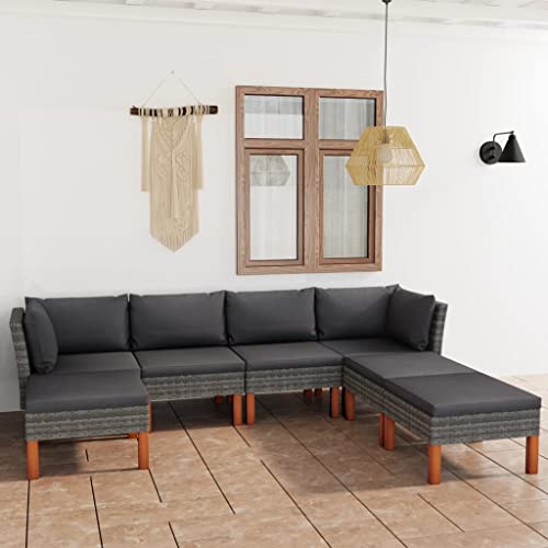 CINDERFUL Gartenmöbel Set 7-TLG. Garten-Lounge-Set mit Kissen Poly Rattan Grau von CINDERFUL