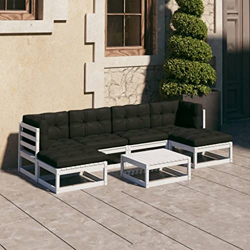 CINDERFUL Gartenmöbel Set 7-TLG. Garten-Lounge-Set mit Kissen Weiß Massivholz Kiefer von CINDERFUL