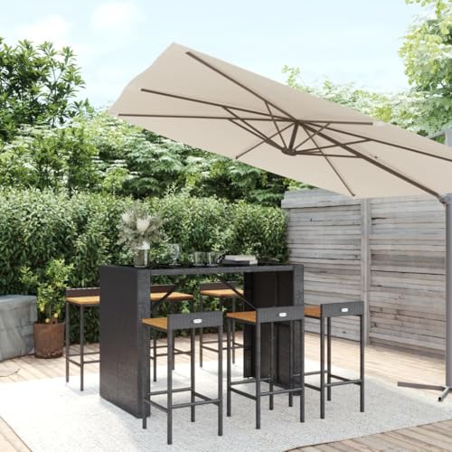 CINDERFUL Gartenmöbel Set 7-TLG. Gartenbar-Set Schwarz Poly Rattan & Massivholz Akazie von CINDERFUL