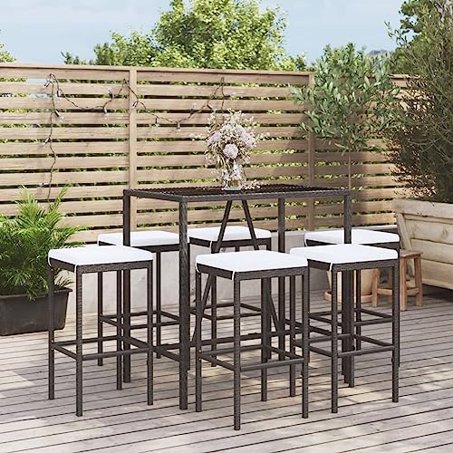 CINDERFUL Gartenmöbel Set 7-TLG. Gartenbar-Set mit Kissen Schwarz Poly Rattan von CINDERFUL