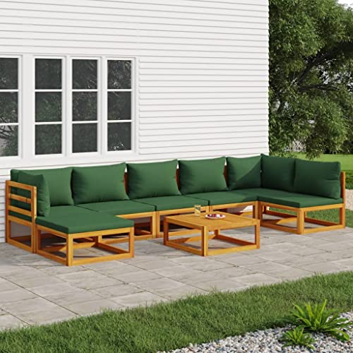 CINDERFUL Gartenmöbel Set 8-TLG. Garten-Lounge-Set mit Grünen Kissen Massivholz von CINDERFUL