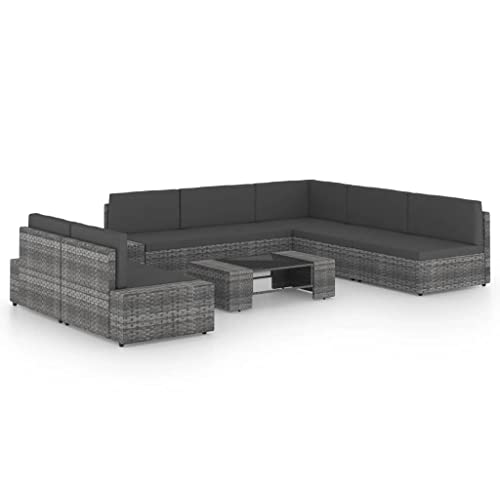 CINDERFUL Gartenmöbel Set 8-TLG. Garten-Lounge-Set mit Kissen Grau Poly Rattan von CINDERFUL
