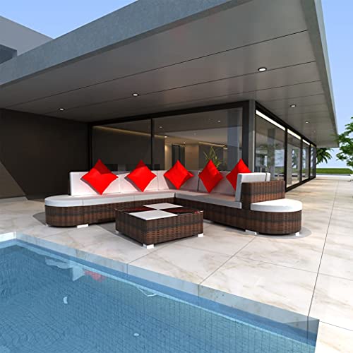 CINDERFUL Gartenmöbel Set 8-TLG. Garten-Lounge-Set mit Kissen Poly Rattan Braun von CINDERFUL