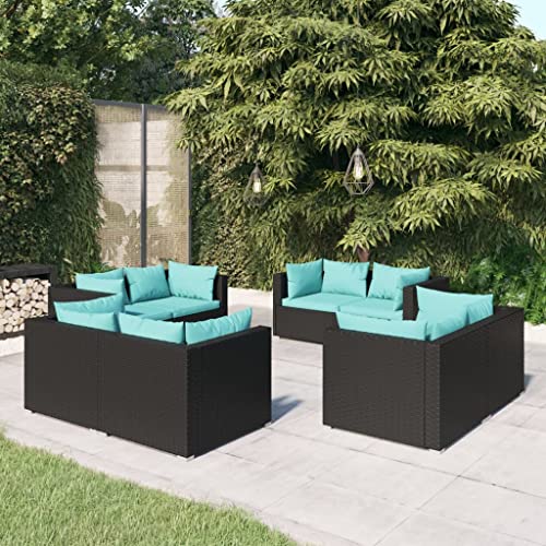 CINDERFUL Gartenmöbel Set 8-TLG. Garten-Lounge-Set mit Kissen Poly Rattan Schwarz von CINDERFUL