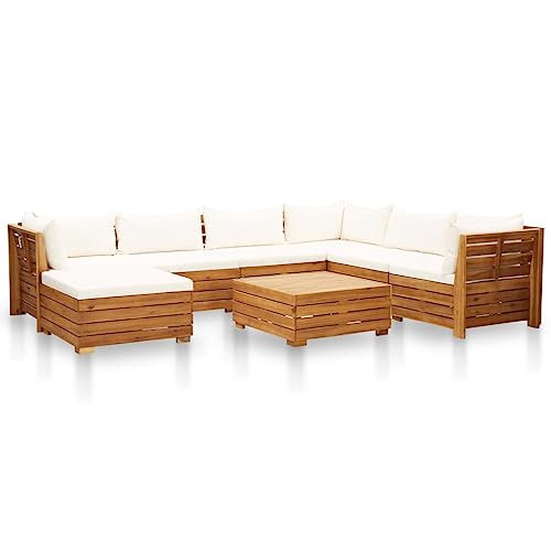 CINDERFUL Gartenmöbel Set 8-TLG. Garten-Sofagarnitur mit Auflagen Akazienholz Cremeweiß von CINDERFUL