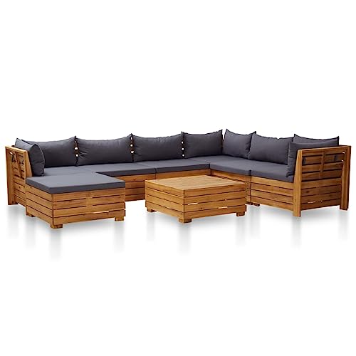 CINDERFUL Gartenmöbel Set 8-TLG. Garten-Sofagarnitur mit Auflagen Akazienholz Dunkelgrau von CINDERFUL