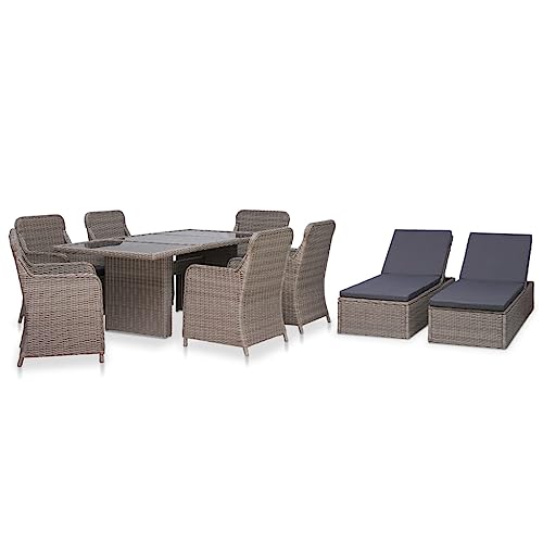 CINDERFUL Gartenmöbel Set 9-TLG. Garten-Essgruppe Poly Rattan Braun von CINDERFUL