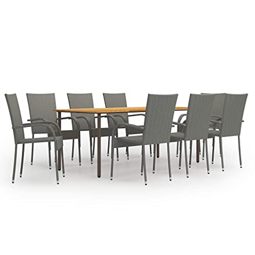 CINDERFUL Gartenmöbel Set 9-TLG. Garten-Essgruppe Poly Rattan Grau von CINDERFUL