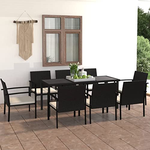 CINDERFUL Gartenmöbel Set 9-TLG. Garten-Essgruppe Poly Rattan Schwarz von CINDERFUL