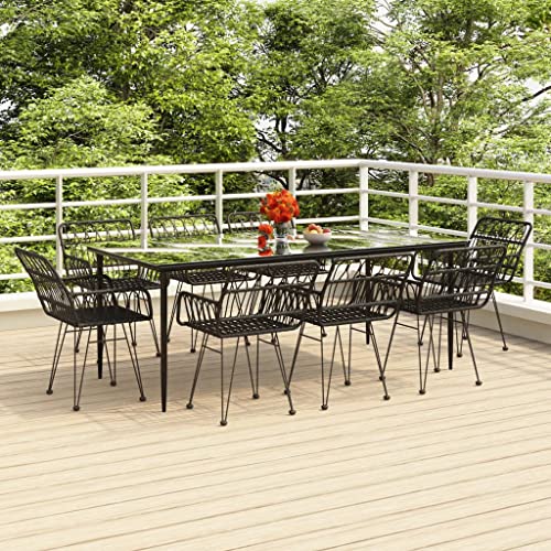 CINDERFUL Gartenmöbel Set 9-TLG. Garten-Essgruppe Schwarz Poly Rattan von CINDERFUL