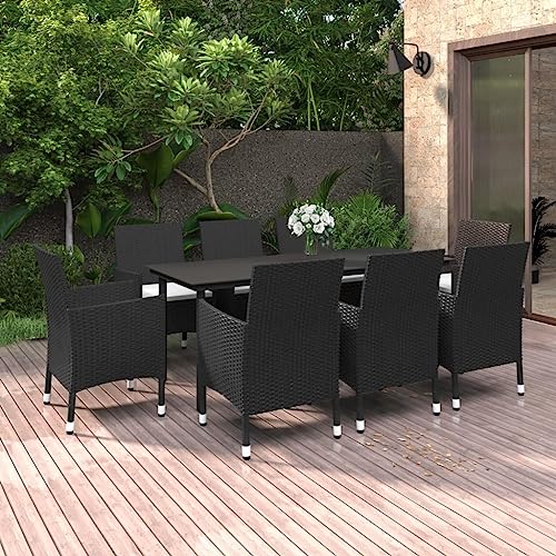 CINDERFUL Gartenmöbel Set 9-TLG. Garten-Essgruppe mit Auflagen Poly Rattan und Glas von CINDERFUL