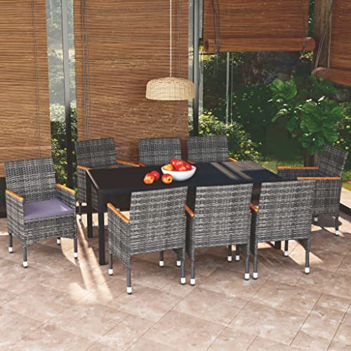 CINDERFUL Gartenmöbel Set 9-TLG. Garten-Essgruppe mit Kissen Poly Rattan Grau von CINDERFUL