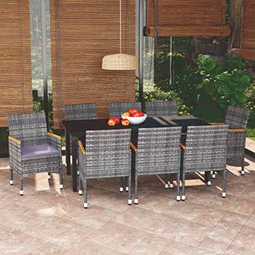 CINDERFUL Gartenmöbel Set 9-TLG. Garten-Essgruppe mit Kissen Poly Rattan Grau von CINDERFUL