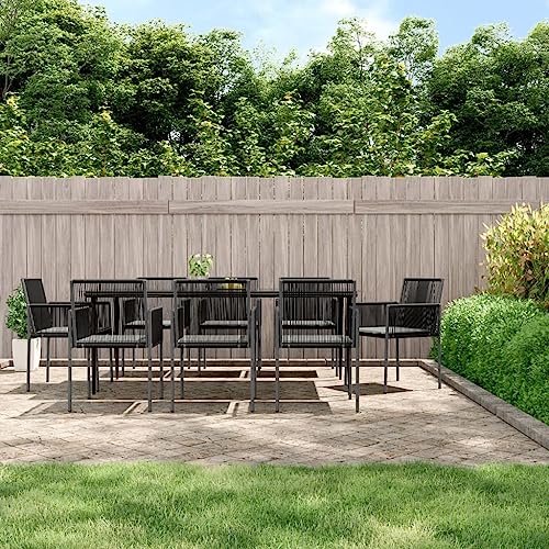 CINDERFUL Gartenmöbel Set 9-TLG. Garten-Essgruppe mit Kissen Schwarz Poly Rattan & Stahl von CINDERFUL