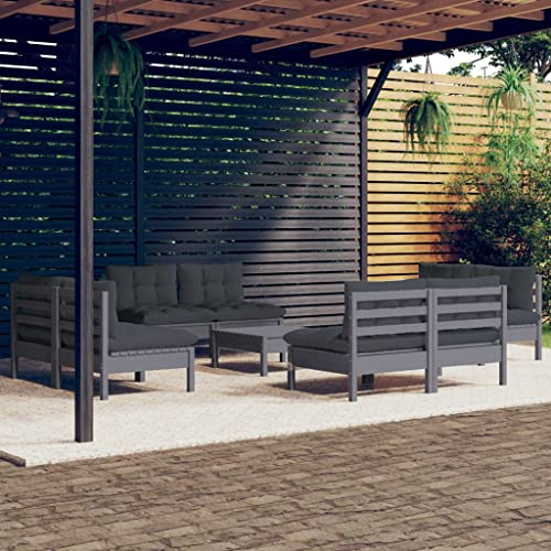 CINDERFUL Gartenmöbel Set 9-TLG. Garten-Lounge-Set mit Anthrazit Kissen Kiefernholz von CINDERFUL