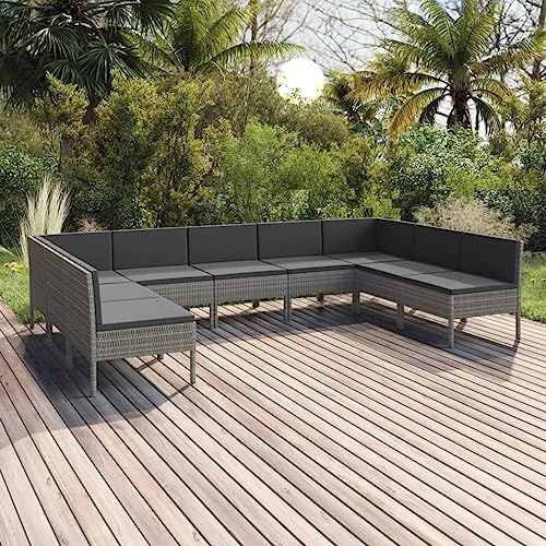 CINDERFUL Gartenmöbel Set 9-TLG. Garten-Lounge-Set mit Auflagen Poly Rattan Grau von CINDERFUL