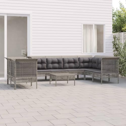 CINDERFUL Gartenmöbel Set 9-TLG. Garten-Lounge-Set mit Kissen Grau Poly Rattan von CINDERFUL