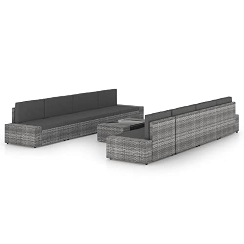 CINDERFUL Gartenmöbel Set 9-TLG. Garten-Lounge-Set mit Kissen Grau Poly Rattan von CINDERFUL