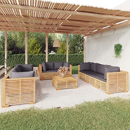 CINDERFUL Gartenmöbel Set 9-TLG. Garten-Lounge-Set mit Kissen Massivholz Teak von CINDERFUL